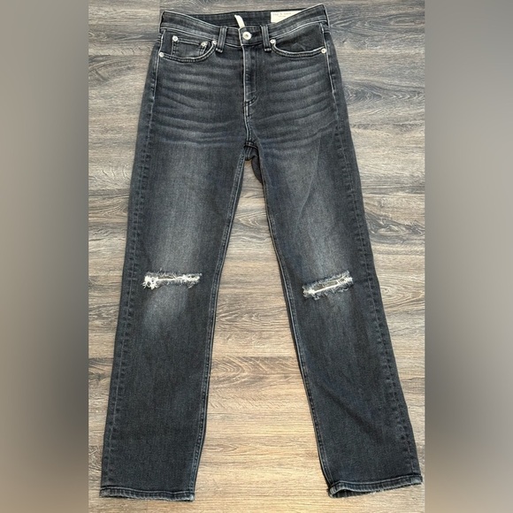 Rag & Bone Nina High Rise Ankle Cigarette Ripped Jeans in Black/Grey - Picture 2 of 10